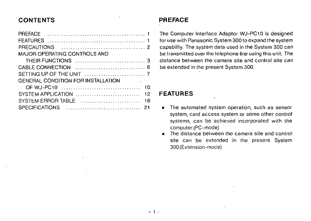 Panasonic WJ-PC10 manual 