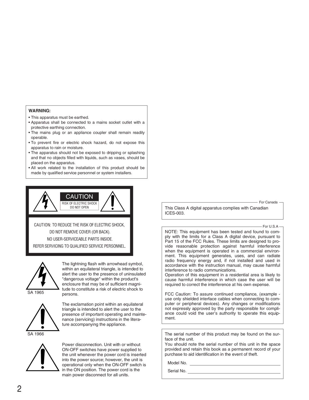 Panasonic WJ-RT208 manual Lightning flash with arrowhead symbol 