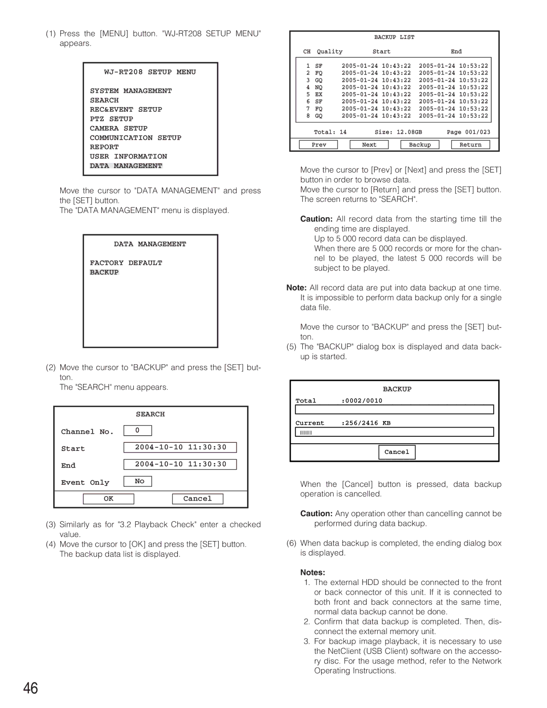 Panasonic WJ-RT208 manual Data Management Factory Default Backup, 2004-10-10 