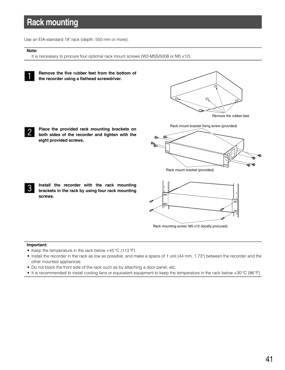 Panasonic WJ-RT416V manual Rack mounting 