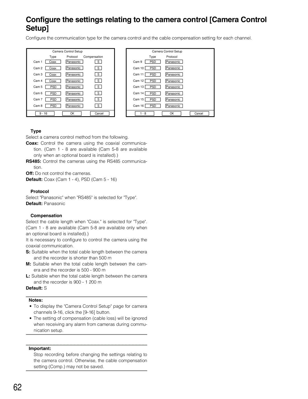 Panasonic WJ-RT416V manual Type, Protocol, Compensation 