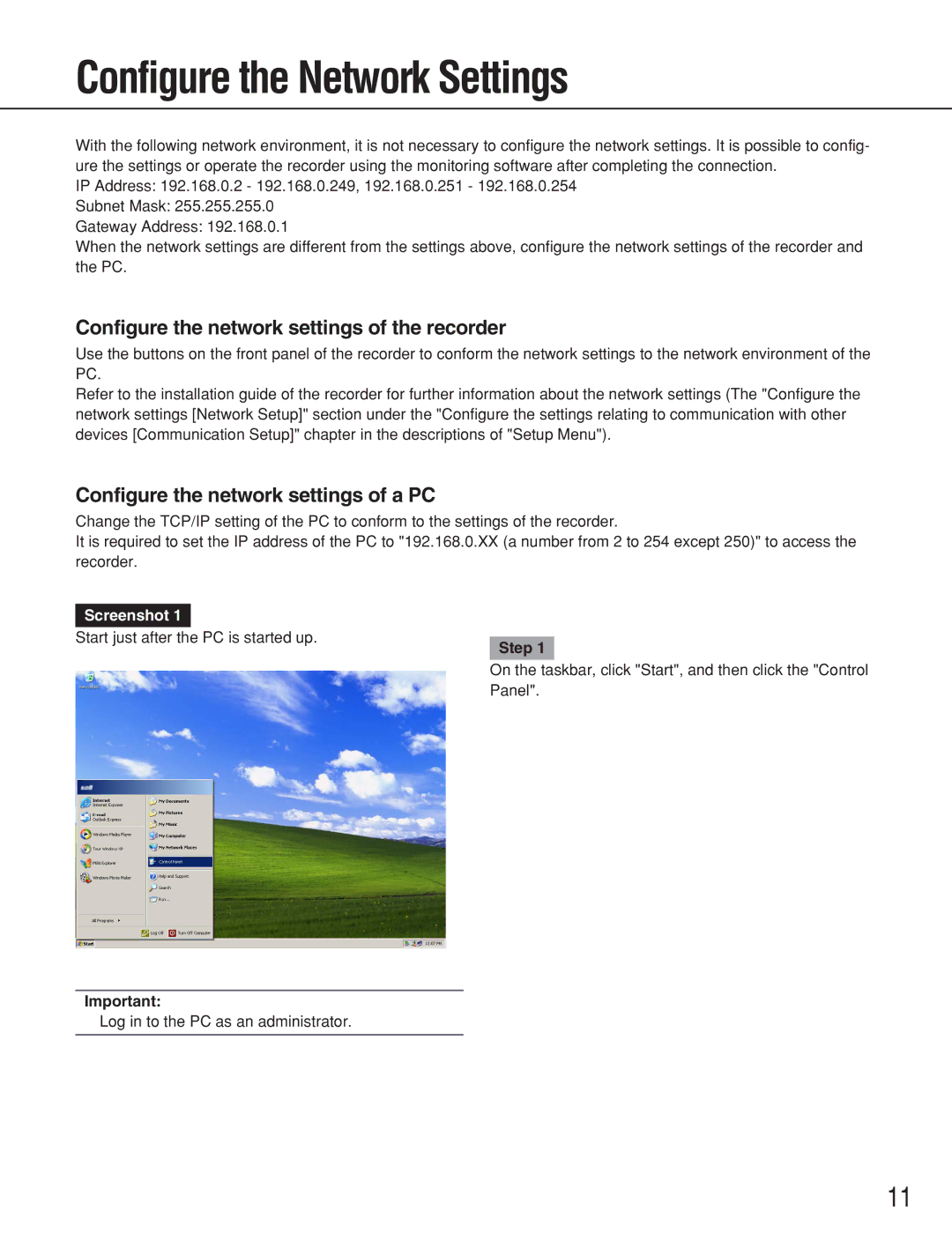 Panasonic WJ-RT416 manual Configure the Network Settings, Configure the network settings of the recorder 