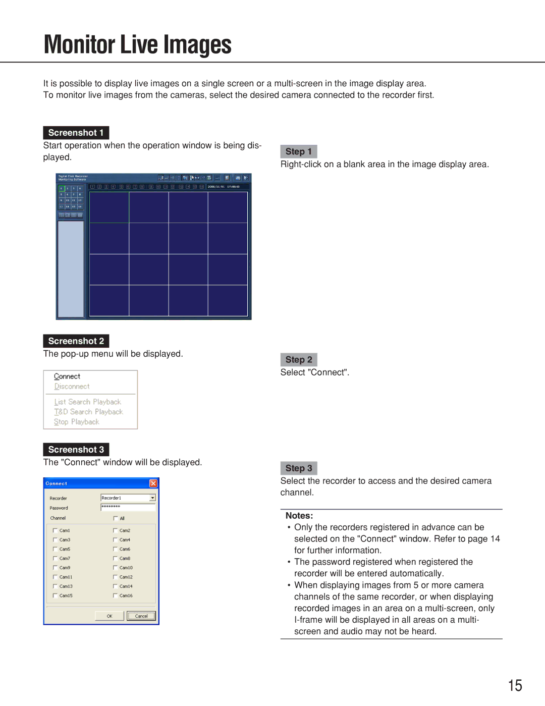 Panasonic WJ-RT416 manual Monitor Live Images 