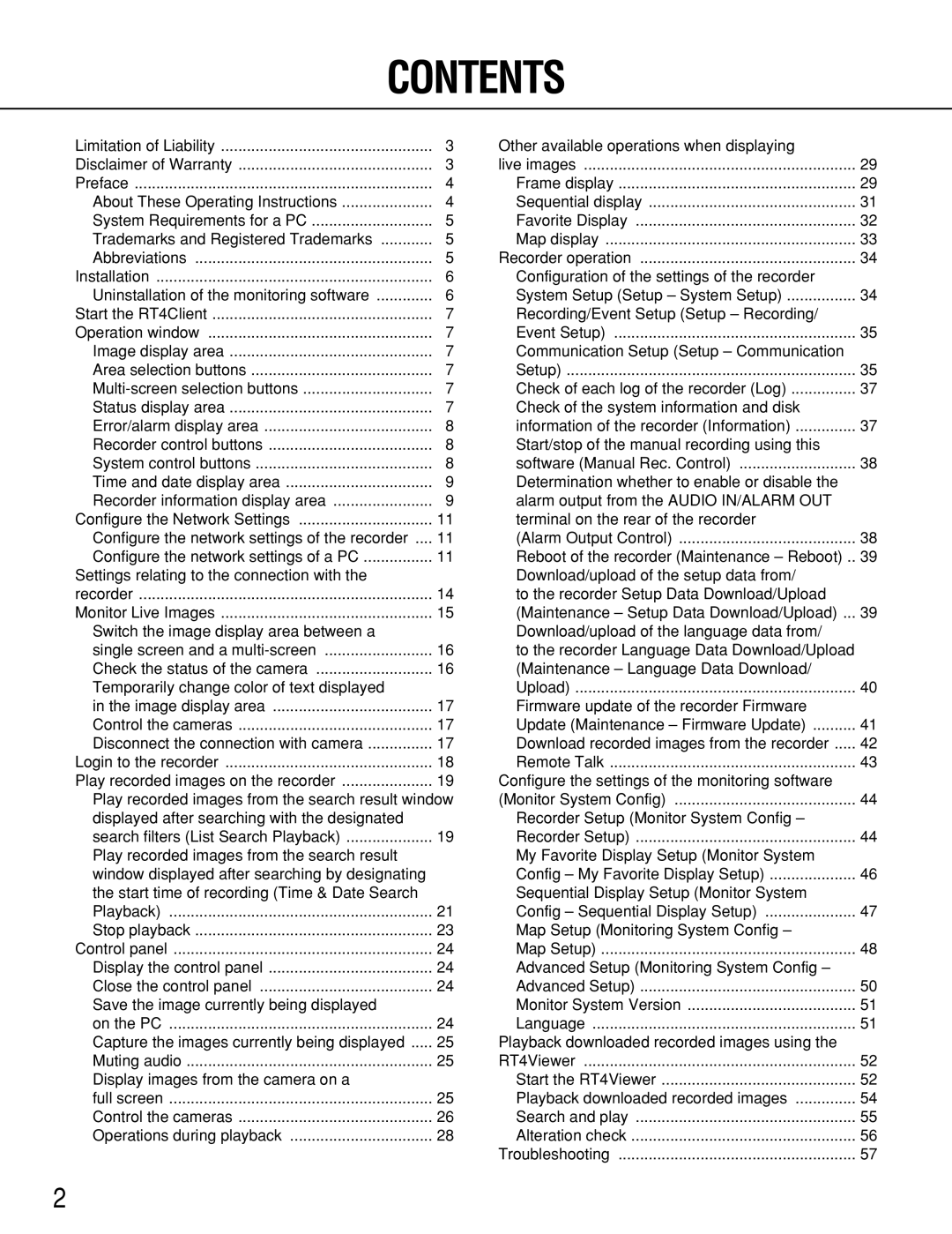 Panasonic WJ-RT416 manual Contents 