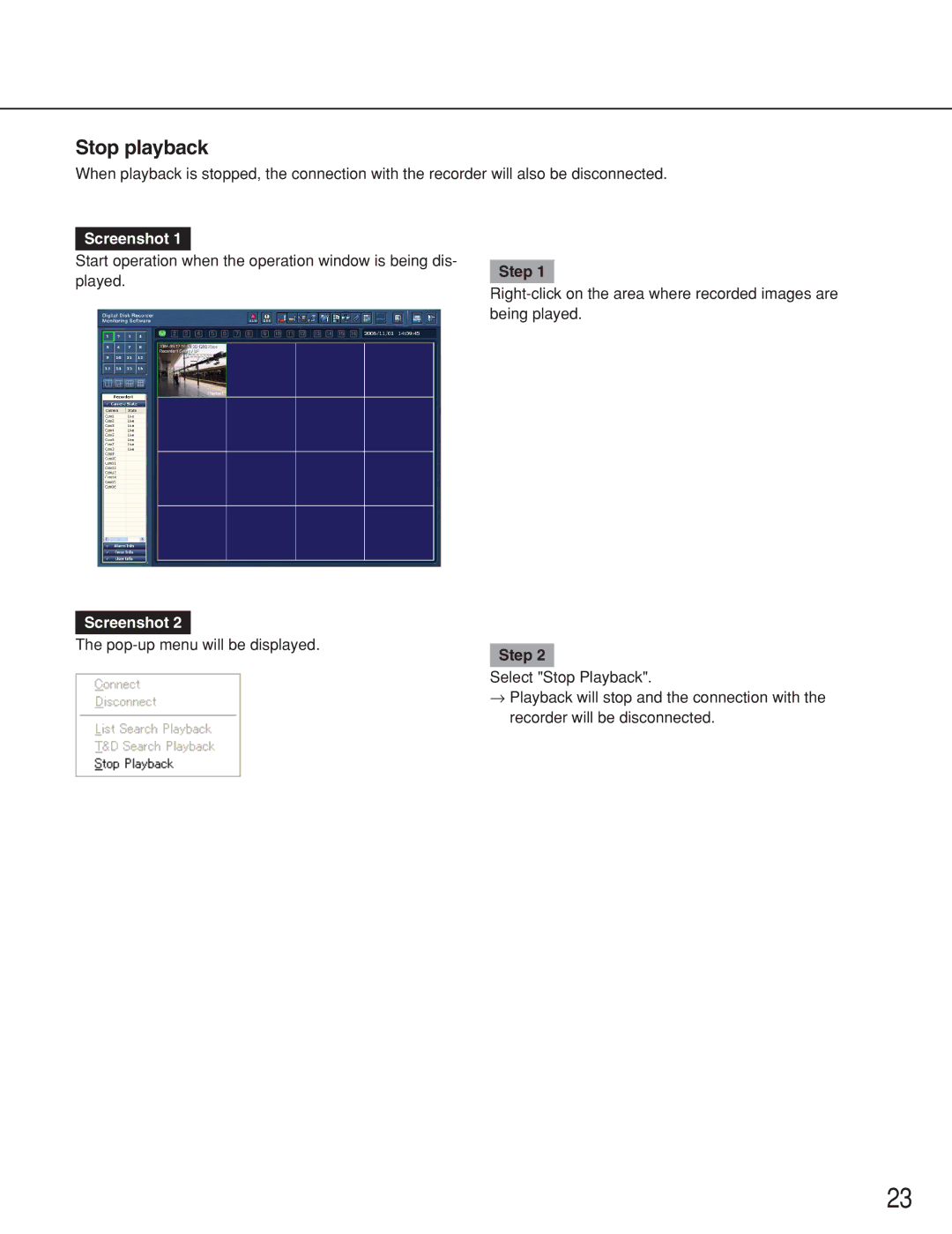 Panasonic WJ-RT416 manual Stop playback 