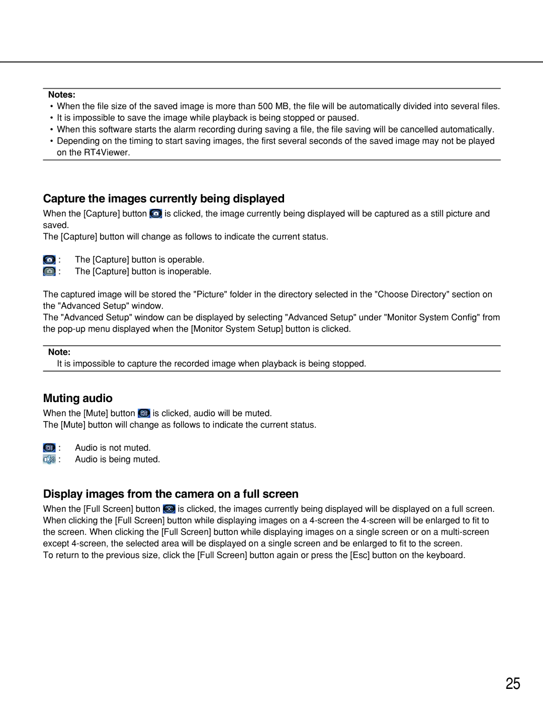 Panasonic WJ-RT416 manual Capture the images currently being displayed, Muting audio 