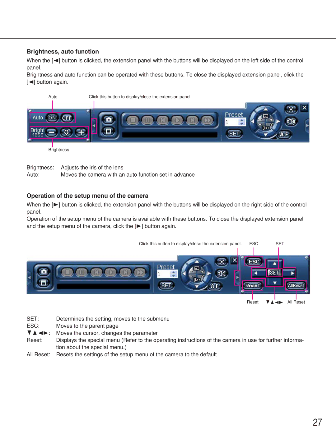 Panasonic WJ-RT416 manual Brightness, auto function 