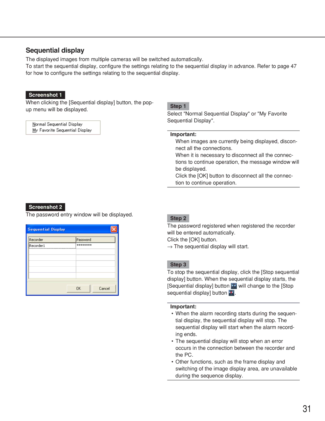 Panasonic WJ-RT416 manual Sequential display 