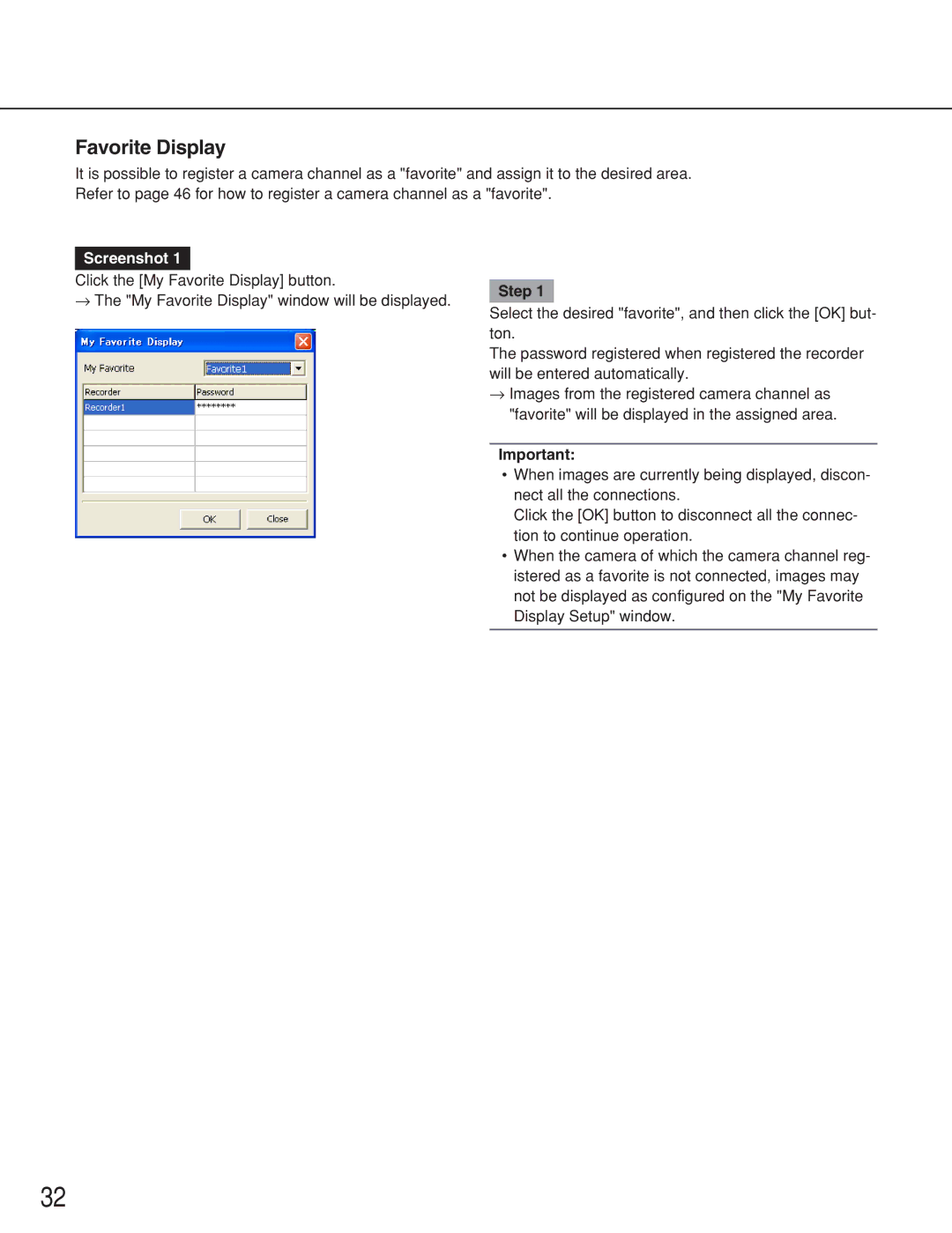 Panasonic WJ-RT416 manual Favorite Display 