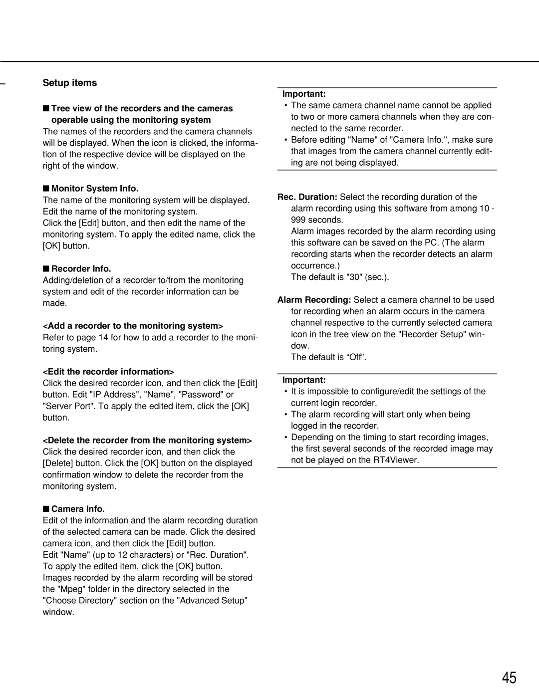 Panasonic WJ-RT416 manual Monitor System Info, Recorder Info, Add a recorder to the monitoring system, Camera Info 