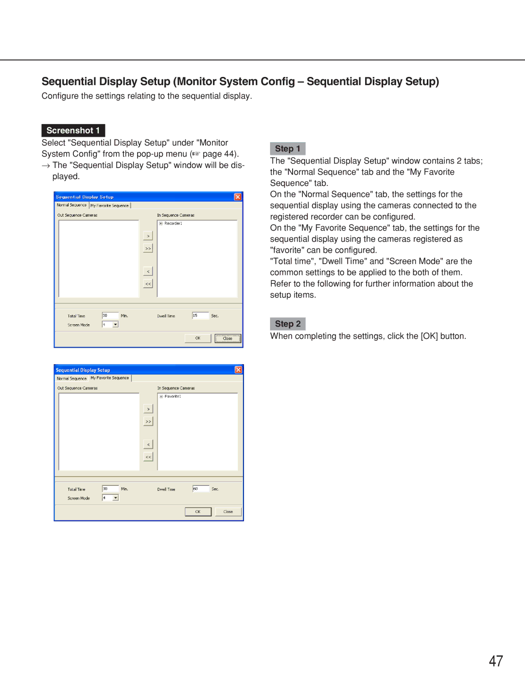 Panasonic WJ-RT416 manual Configure the settings relating to the sequential display 