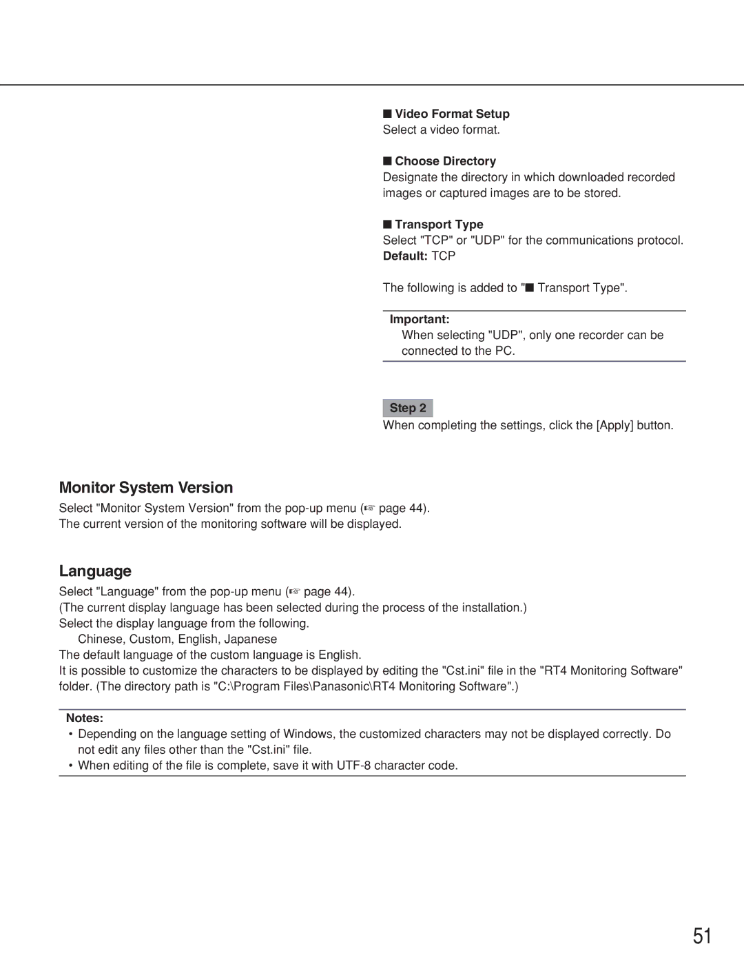 Panasonic WJ-RT416 manual Monitor System Version, Language 