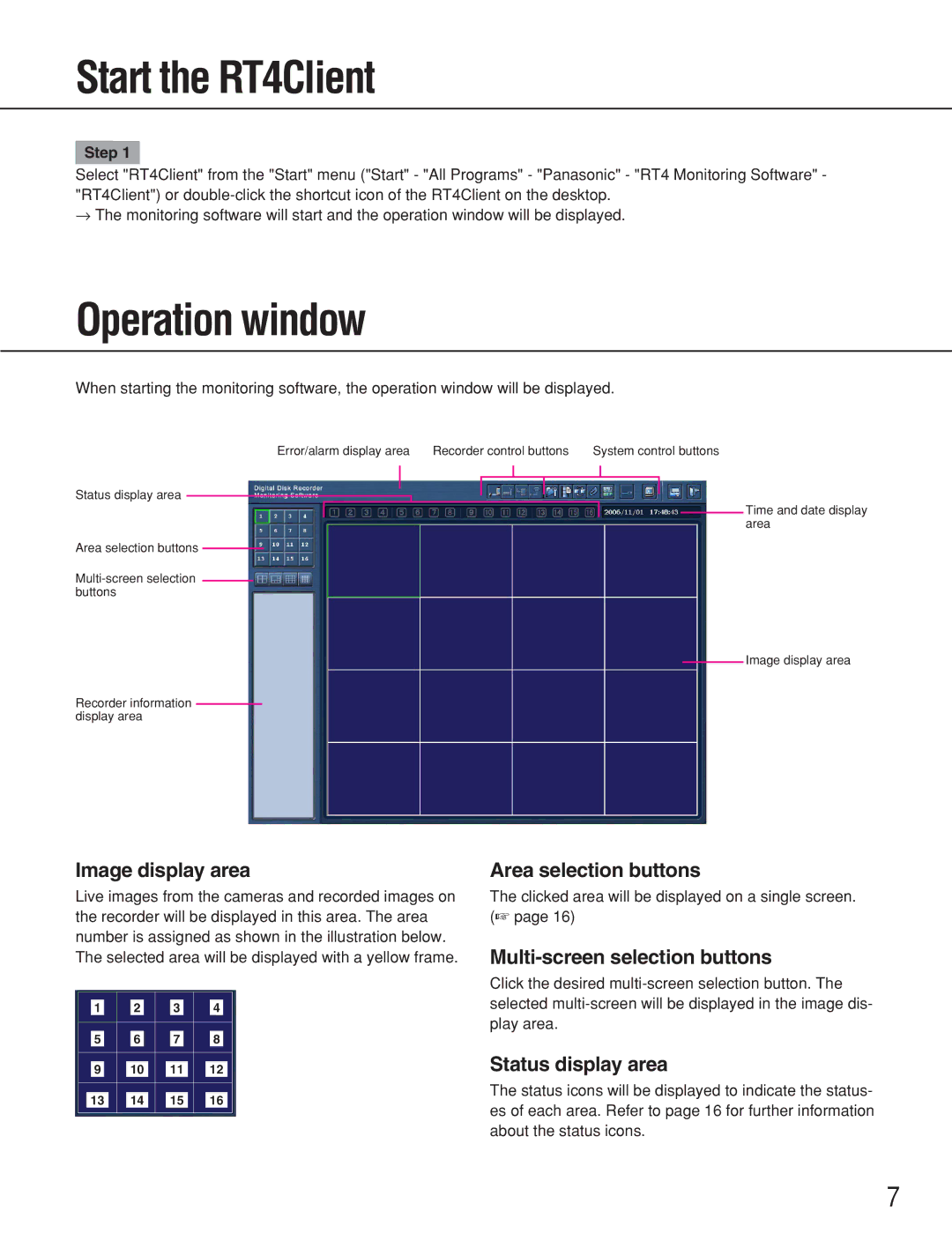 Panasonic WJ-RT416 manual Start the RT4Client, Operation window 