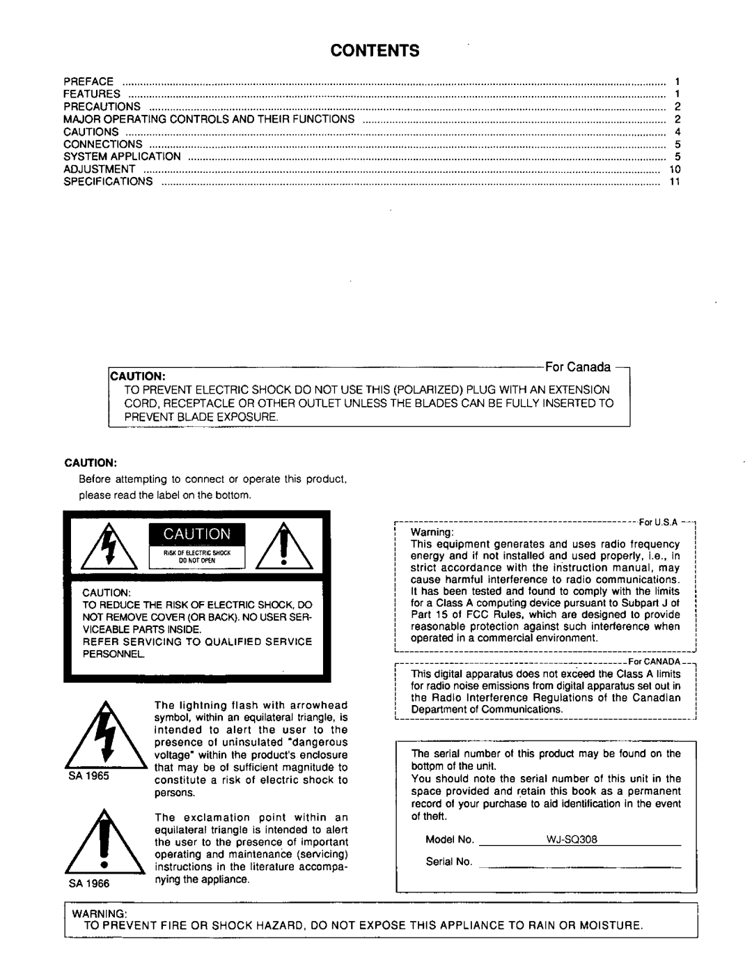 Panasonic WJ-SQ308 manual 