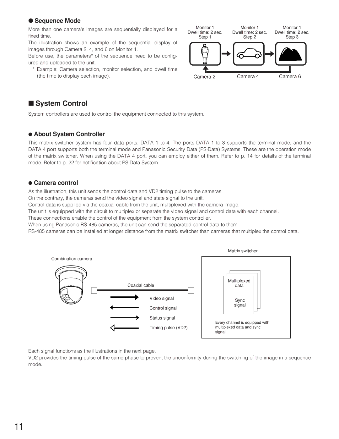 Panasonic WJ-SX 150 manual Sequence Mode, About System Controller, Camera control 