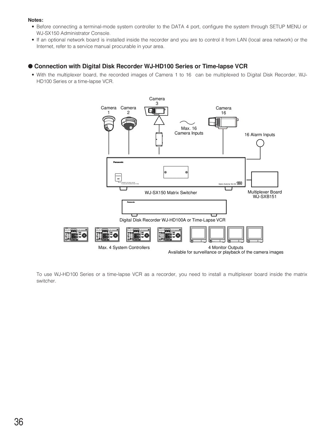 Panasonic WJ-SX 150 manual Camera Max Camera Inputs Alarm Inputs 