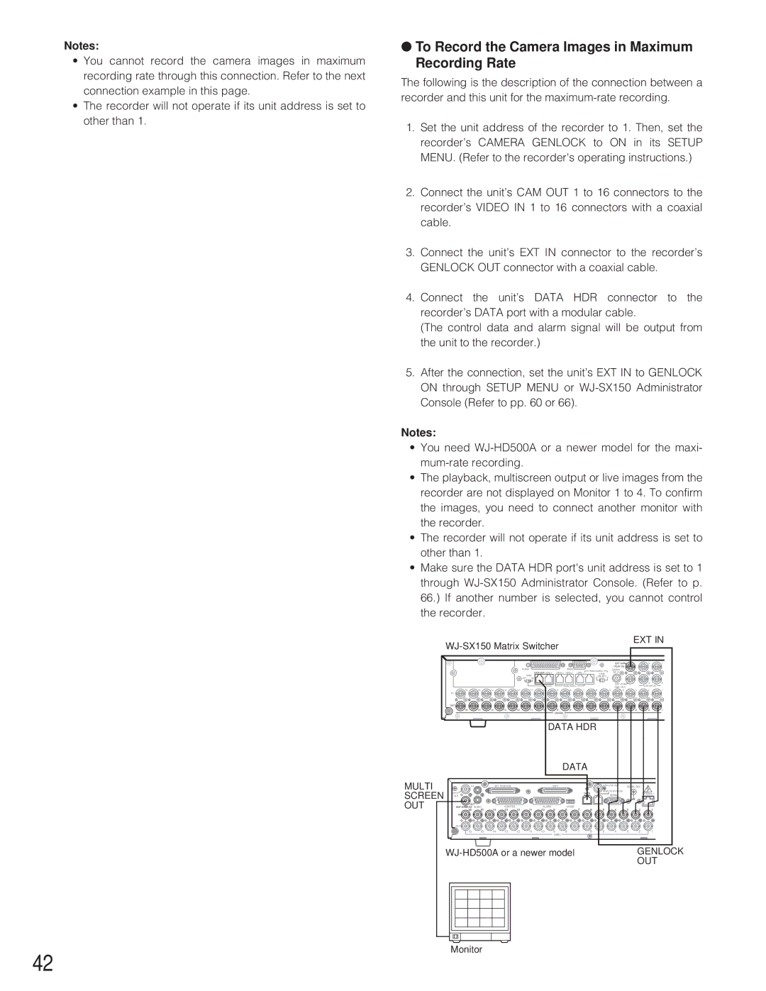 Panasonic WJ-SX 150 manual To Record the Camera Images in Maximum Recording Rate, Ext 