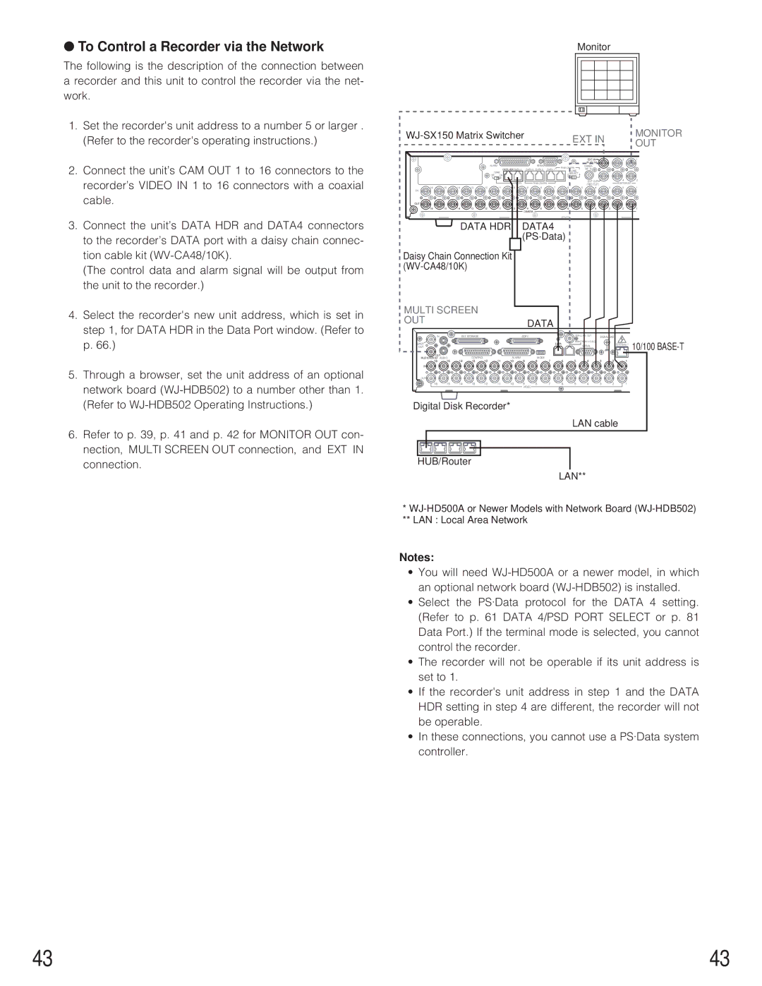 Panasonic WJ-SX 150 manual To Control a Recorder via the Network, EXT Monitor OUT 