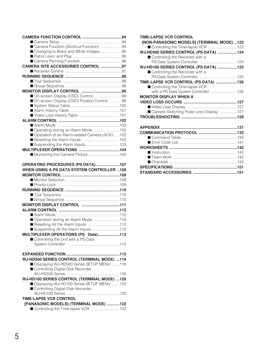 Panasonic WJ-SX 150 Camera Function Control, Camera Site Accessories Control, Running Sequence, Monitor Display Control 