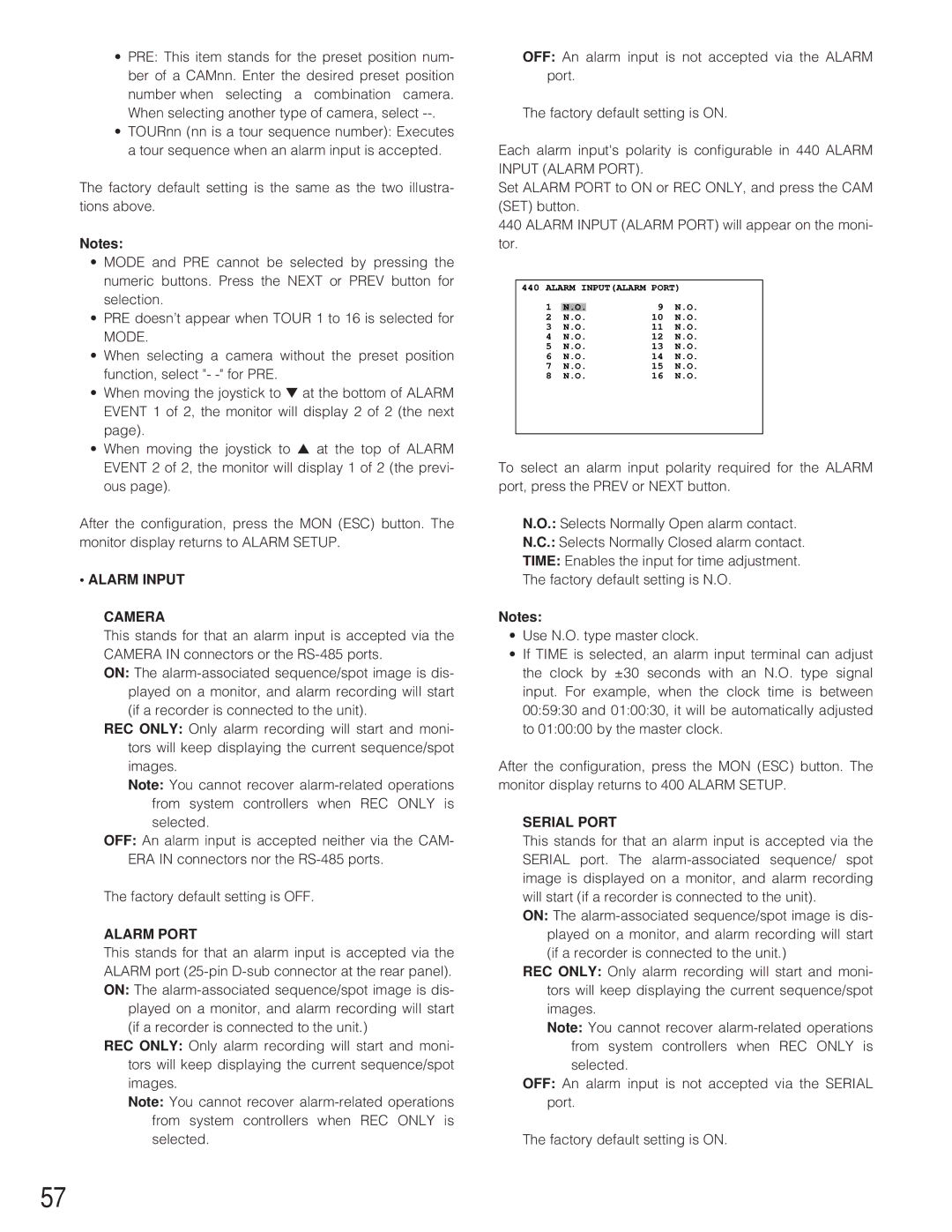 Panasonic WJ-SX 150 manual Alarm Input Camera, Alarm Port, Serial Port 