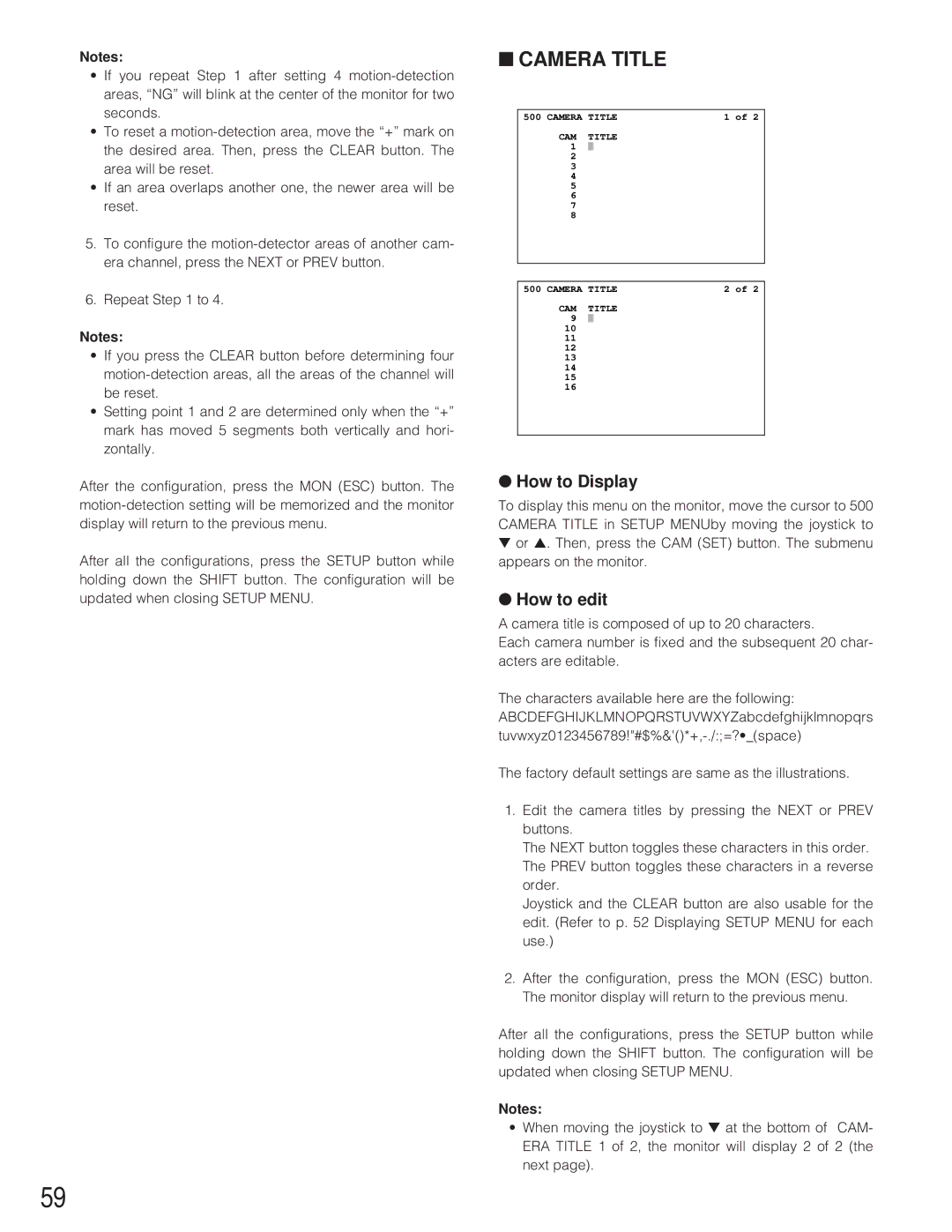 Panasonic WJ-SX 150 manual Camera Title, How to edit 