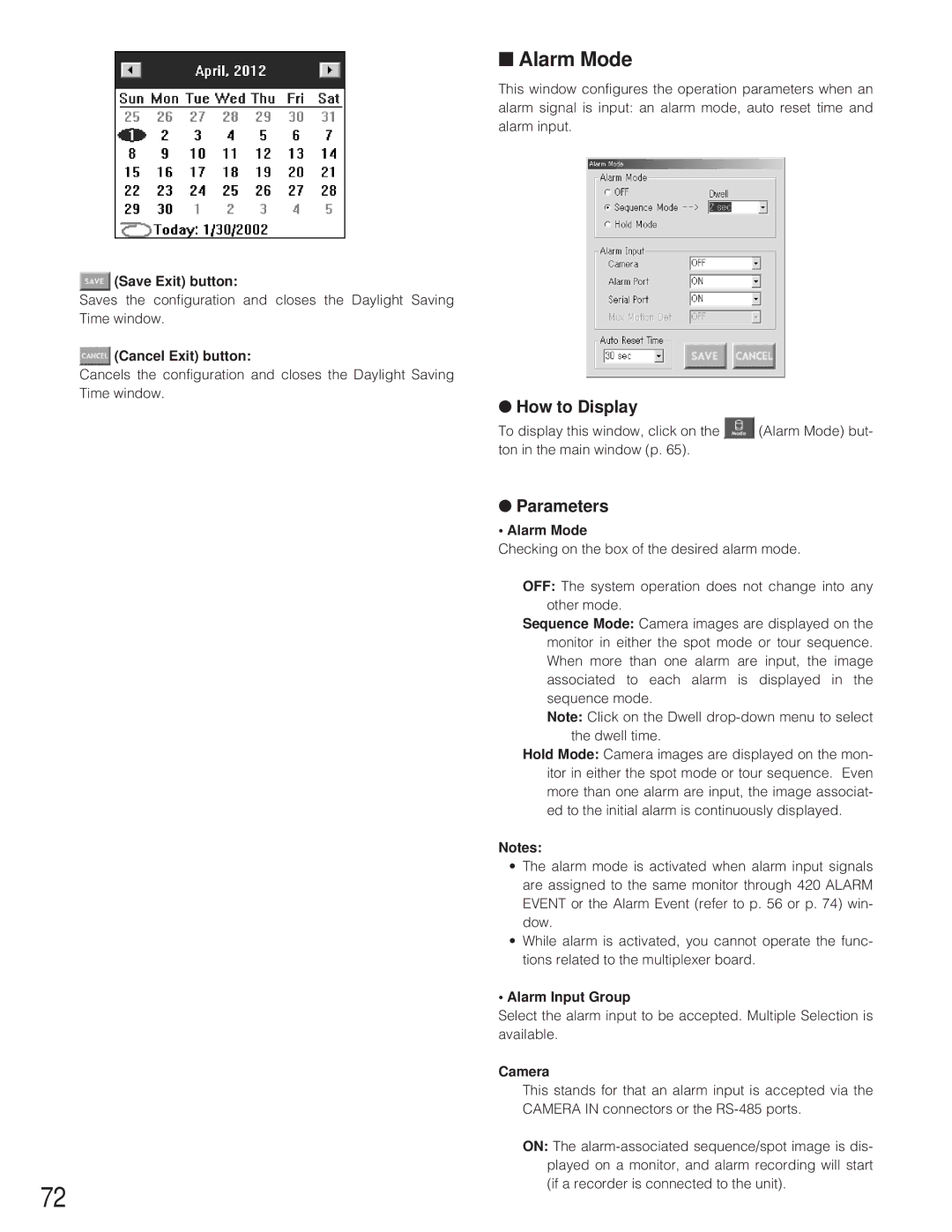 Panasonic WJ-SX 150 manual Alarm Mode, Alarm Input Group, Camera 