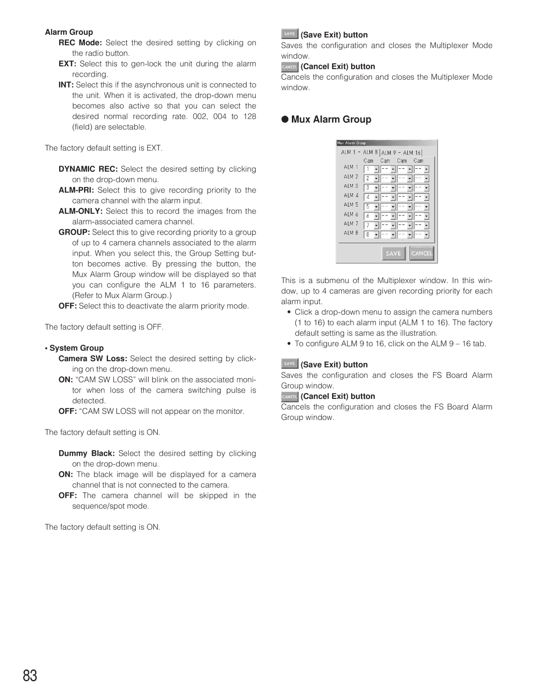 Panasonic WJ-SX 150 manual Mux Alarm Group, System Group 