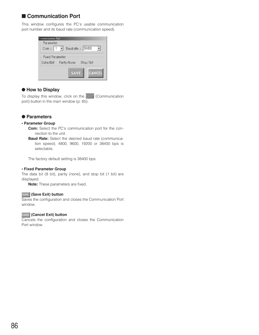 Panasonic WJ-SX 150 manual Communication Port, Fixed Parameter Group 