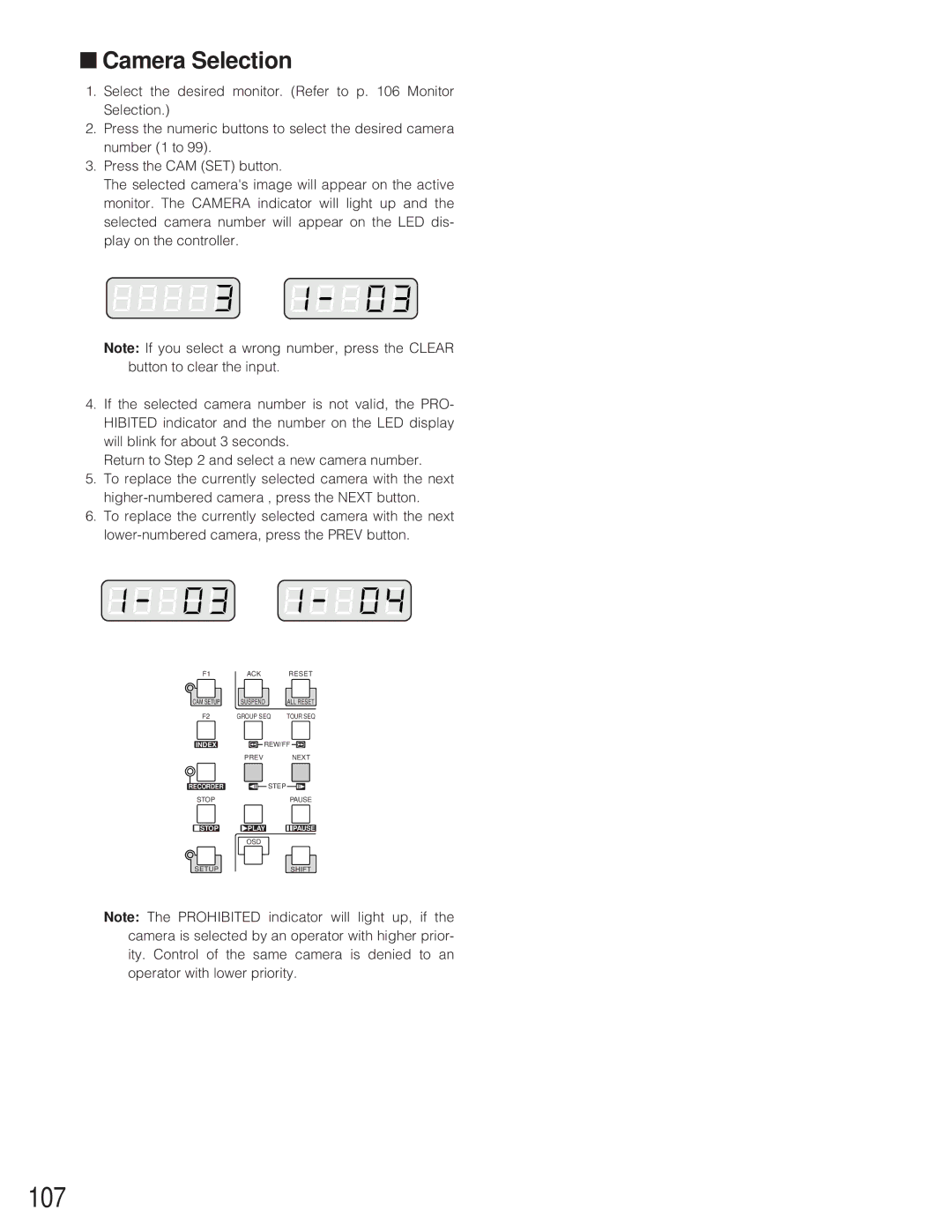 Panasonic WJ-SX 150A manual 107, Camera Selection 