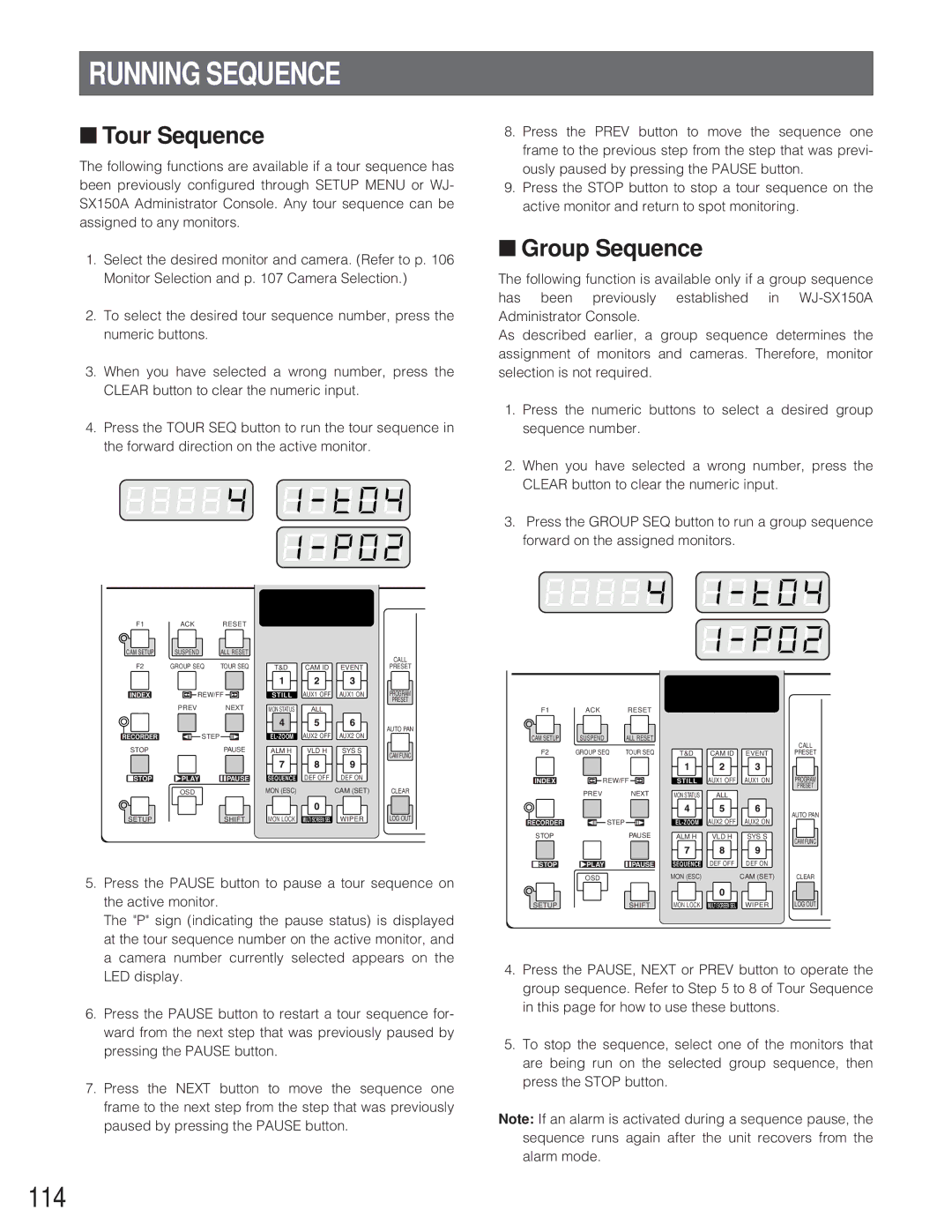 Panasonic WJ-SX 150A manual Running Sequence, 114 