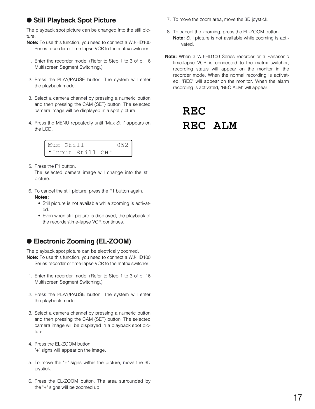 Panasonic WJ-SX 150A manual Rec Rec Alm 