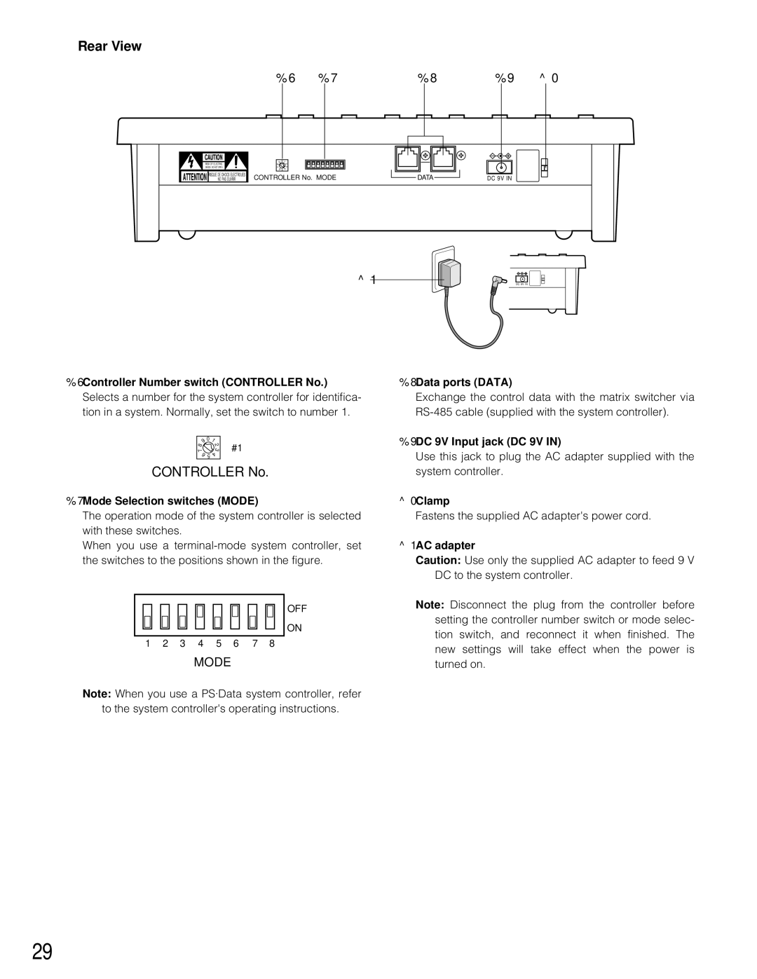 Panasonic WJ-SX 150A manual Rear View 