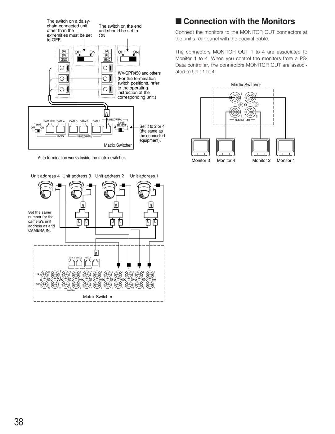 Panasonic WJ-SX 150A manual Connection with the Monitors, Ated to Unit 1 to 