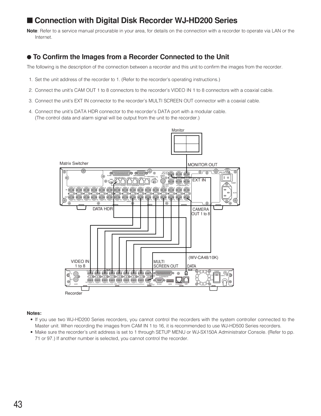 Panasonic WJ-SX 150A manual Connection with Digital Disk Recorder WJ-HD200 Series, Screen OUT Data 