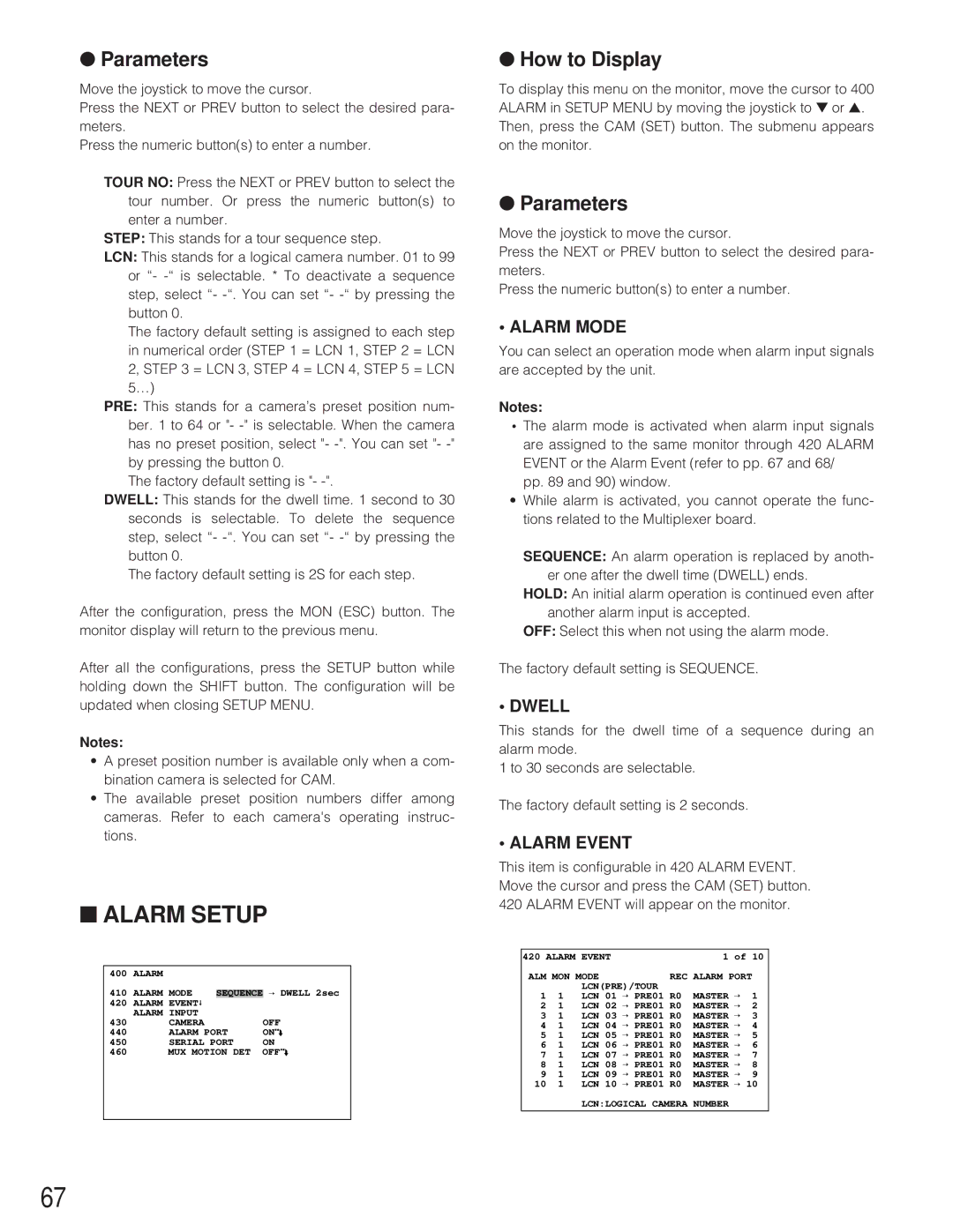 Panasonic WJ-SX 150A manual Alarm Setup 