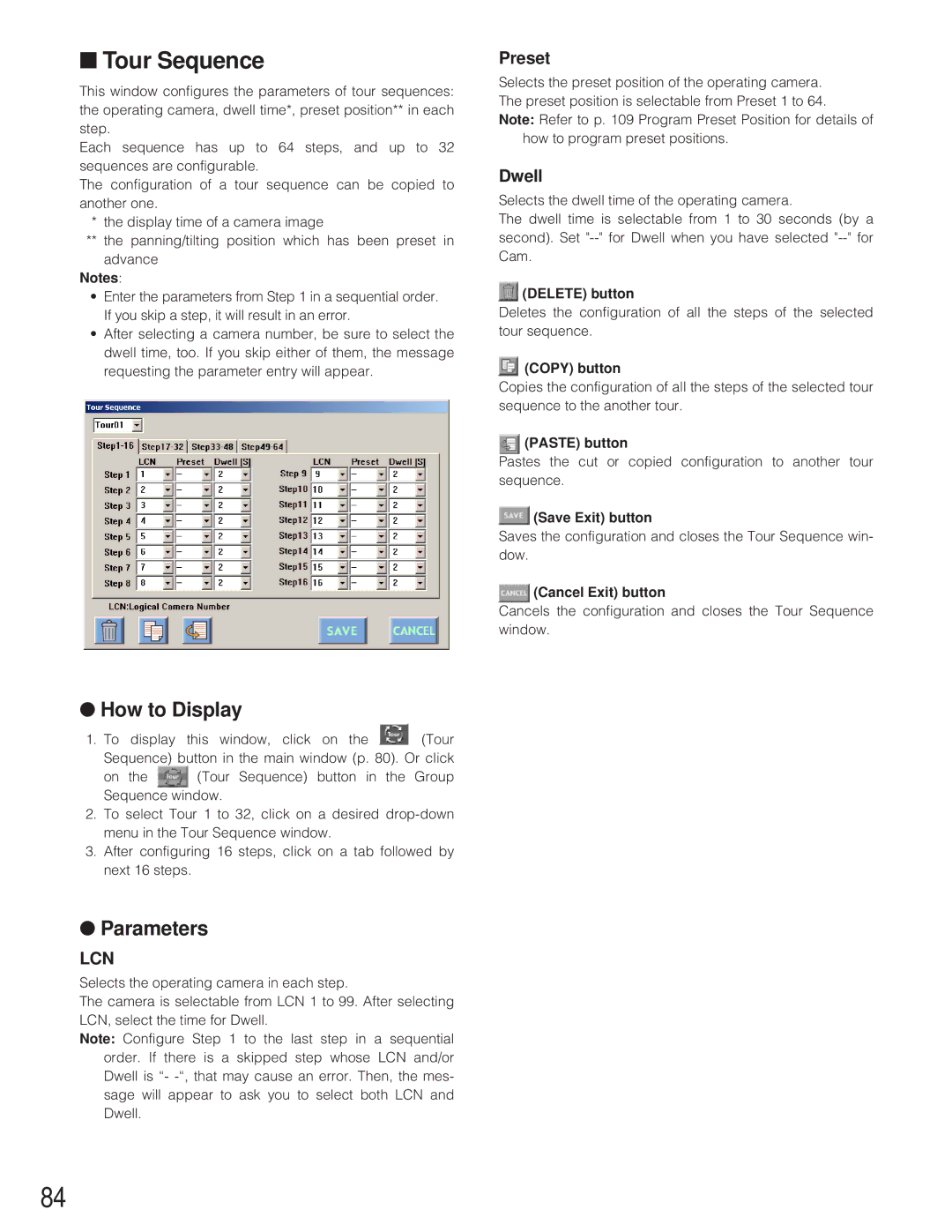 Panasonic WJ-SX 150A manual Tour Sequence, Preset, Dwell 