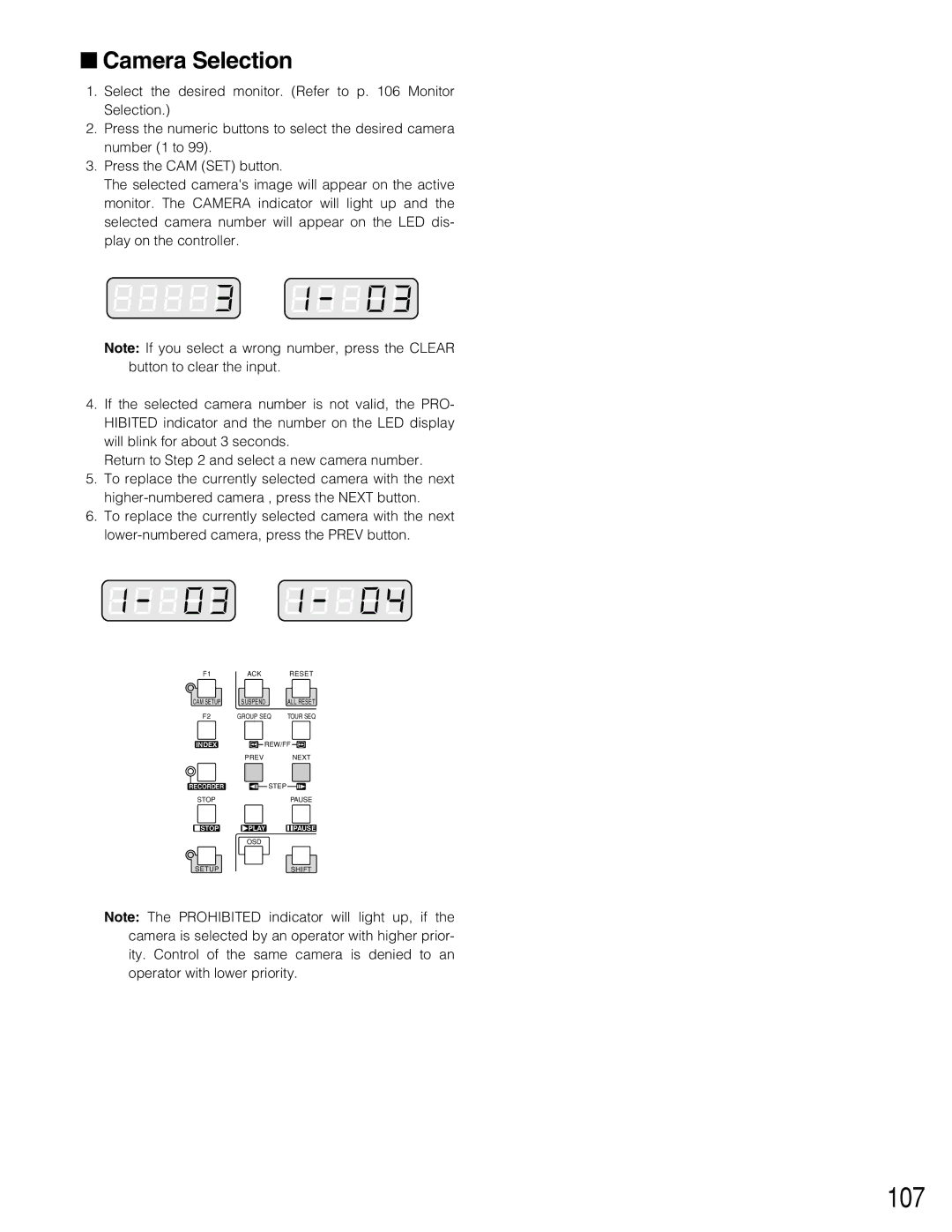 Panasonic WJ-SX150A manual 107, Camera Selection 