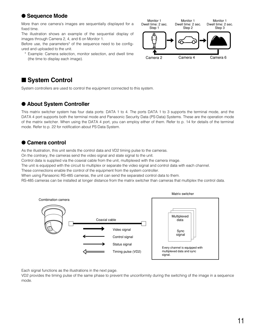 Panasonic WJ-SX150A manual Sequence Mode, About System Controller, Camera control 