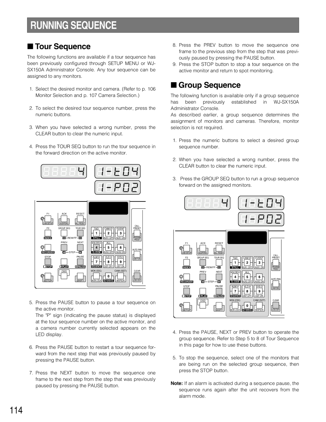 Panasonic WJ-SX150A manual Running Sequence, 114 