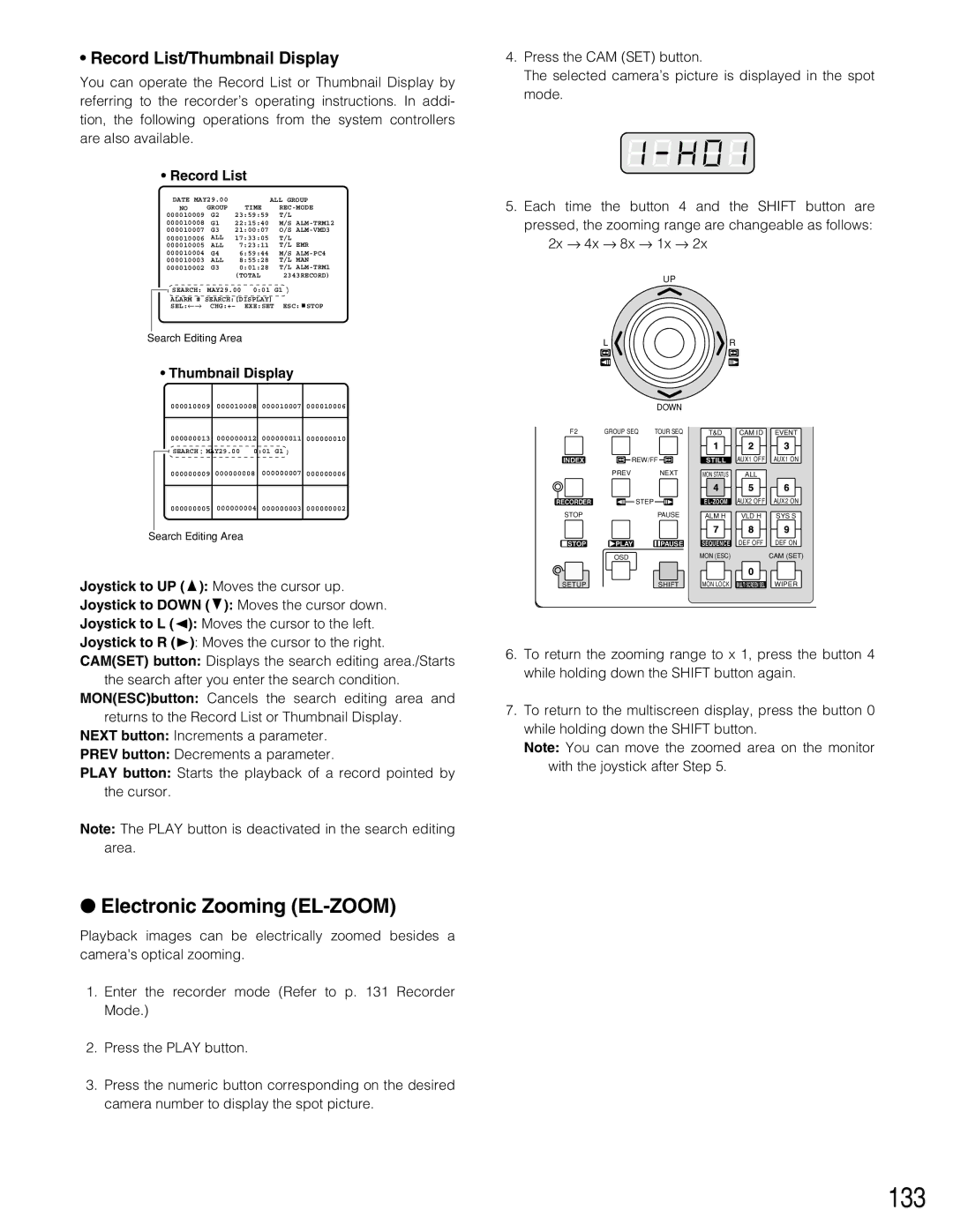 Panasonic WJ-SX150A manual 133, Record List/Thumbnail Display 