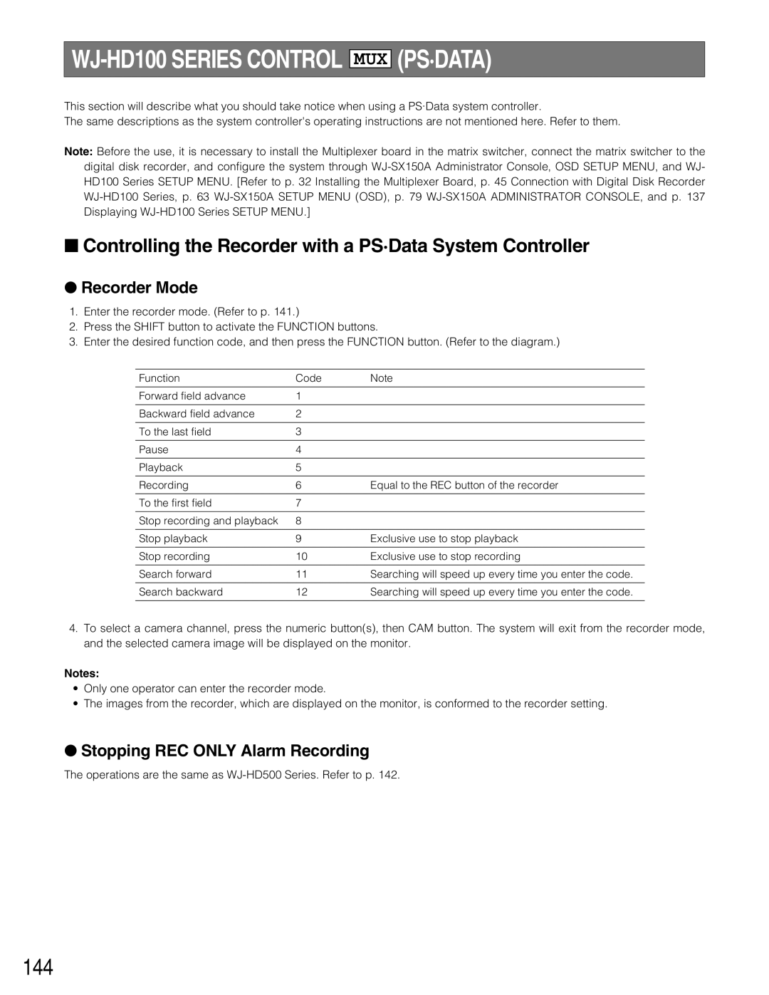 Panasonic WJ-SX150A manual Ps·Data, 144 