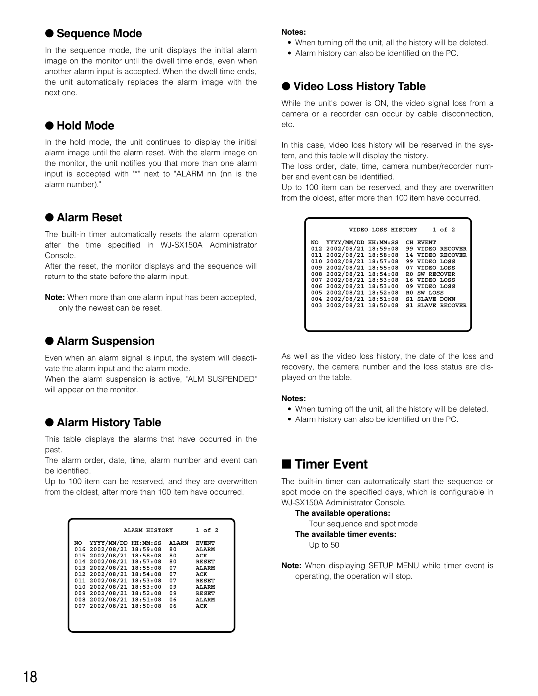 Panasonic WJ-SX150A manual Timer Event 