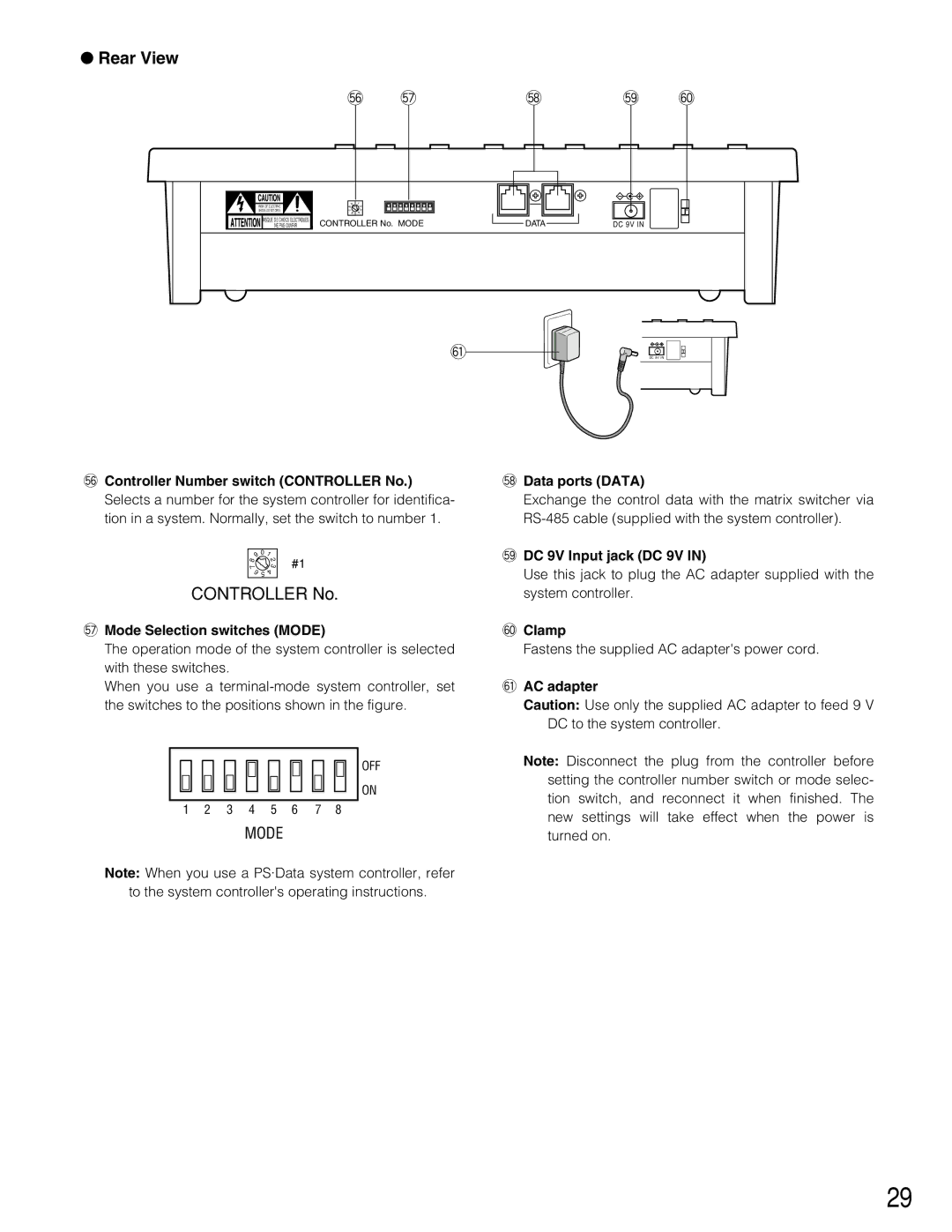 Panasonic WJ-SX150A manual Rear View 