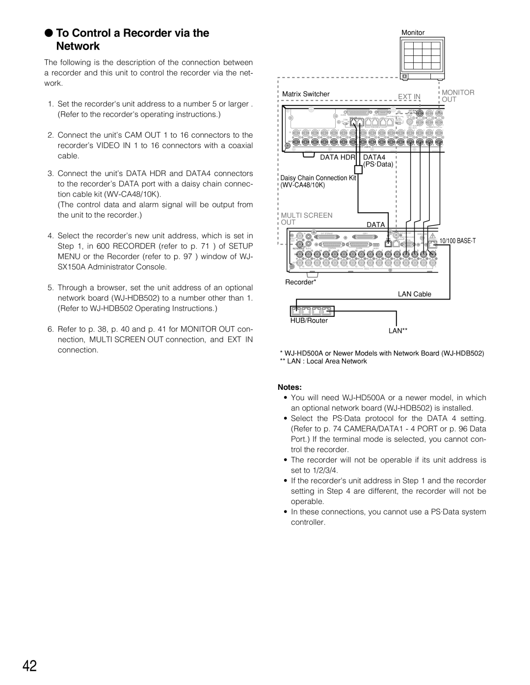 Panasonic WJ-SX150A manual To Control a Recorder via the Network, EXT Monitor OUT 