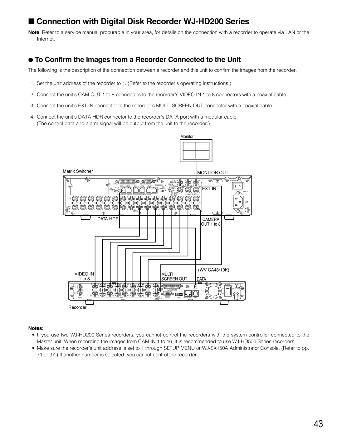 Panasonic WJ-SX150A manual Connection with Digital Disk Recorder WJ-HD200 Series, Screen OUT Data 