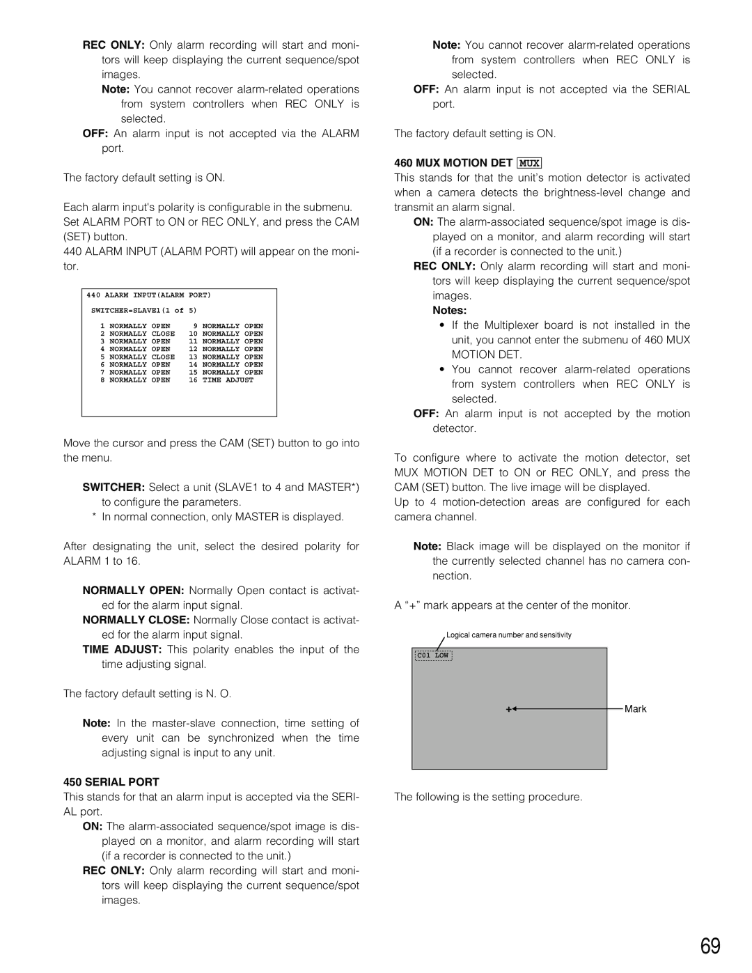 Panasonic WJ-SX150A manual Serial Port, MUX Motion DET MUX, Following is the setting procedure 