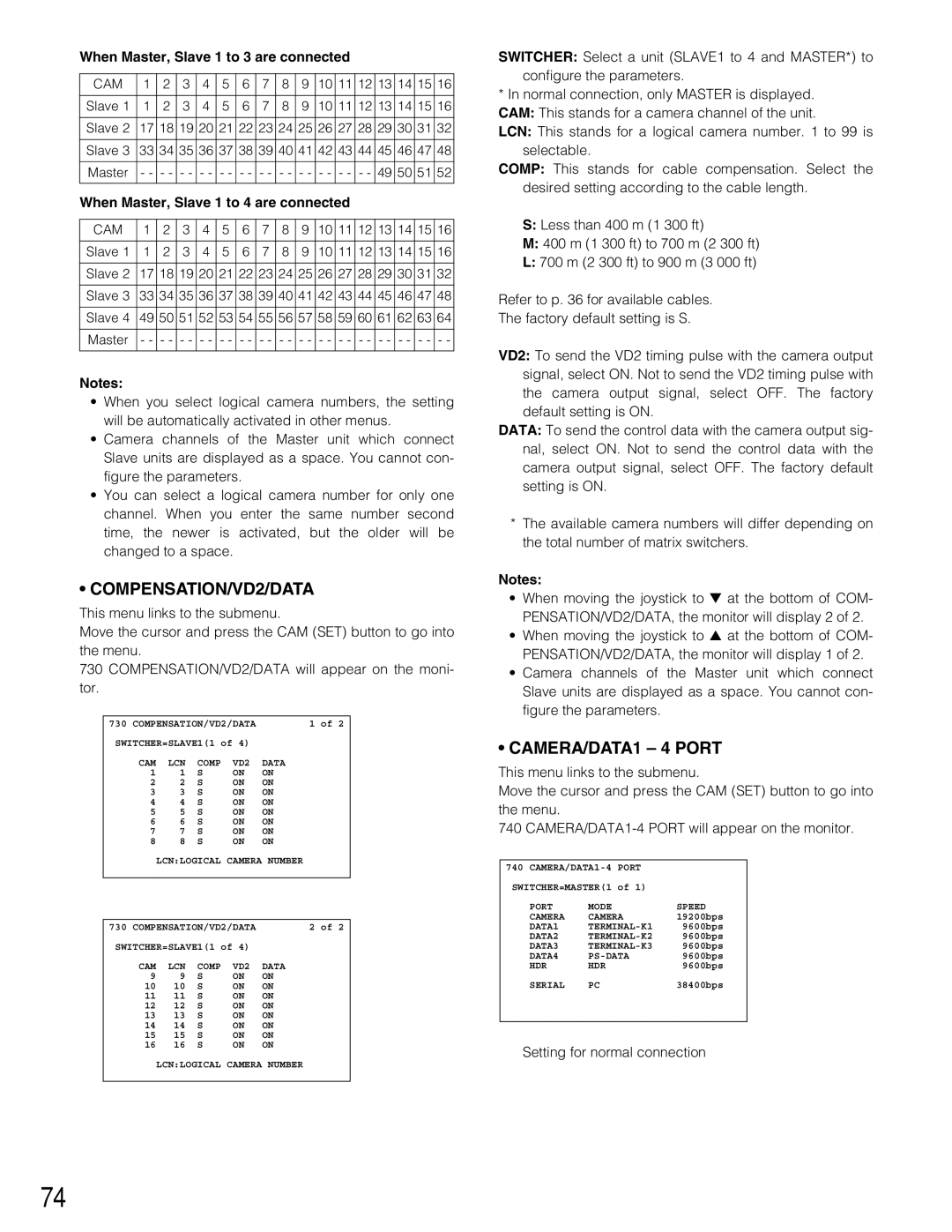 Panasonic WJ-SX150A manual When Master, Slave 1 to 3 are connected, When Master, Slave 1 to 4 are connected 