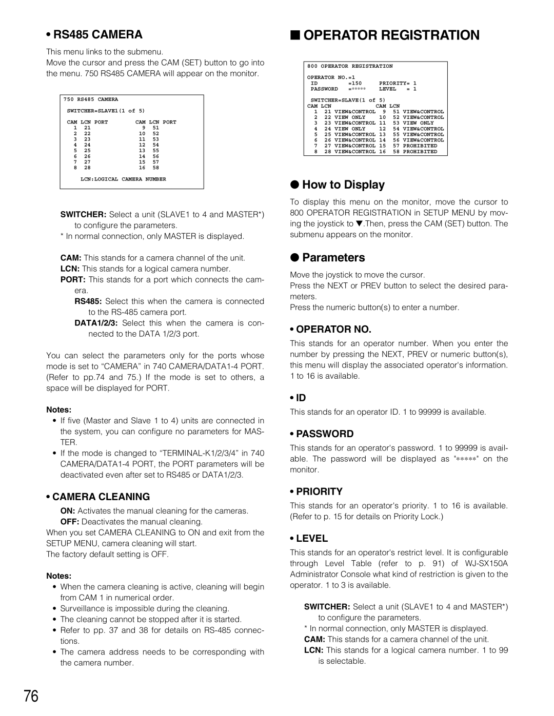 Panasonic WJ-SX150A manual Operator Registration 