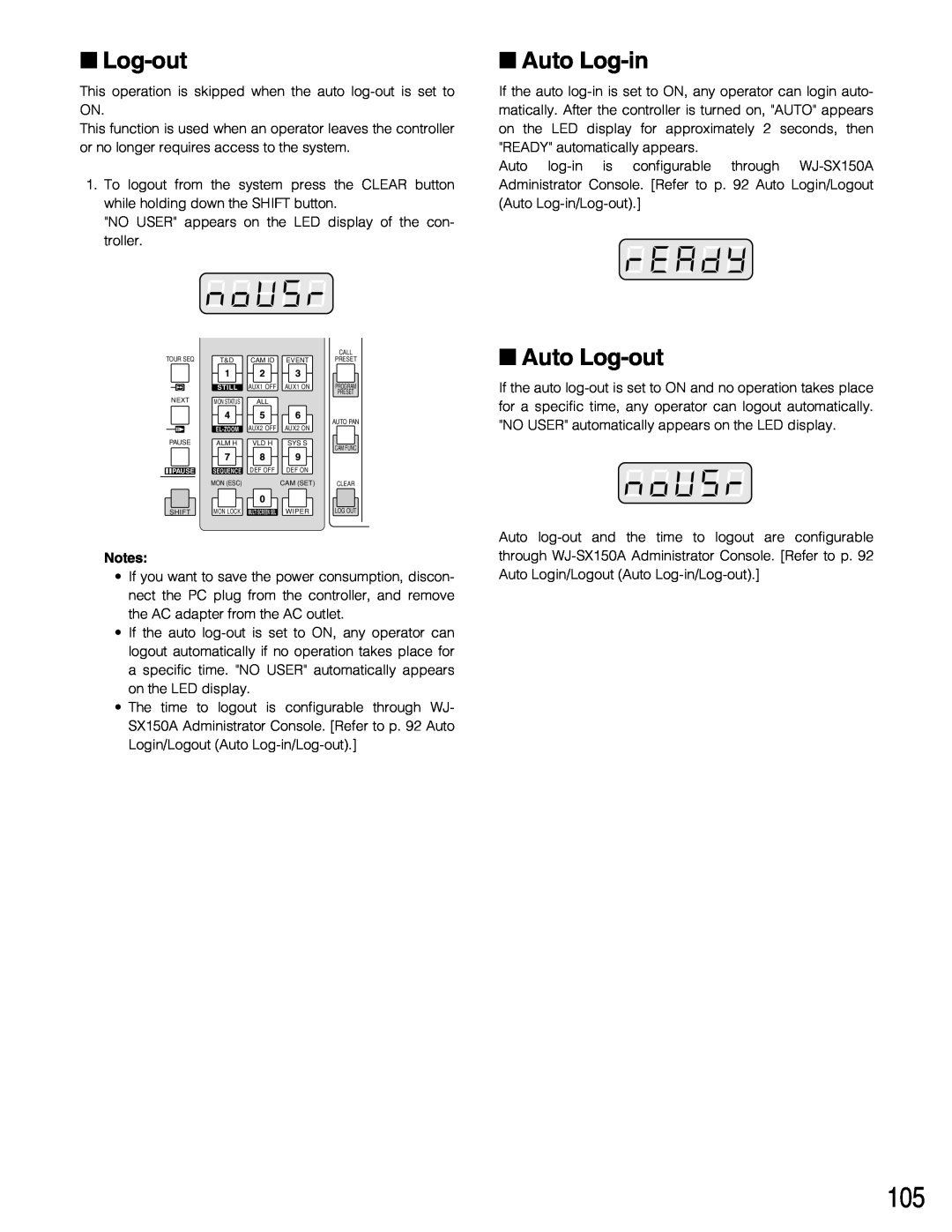 Panasonic WJ-SX150A manual Auto Log-in, Auto Log-out 