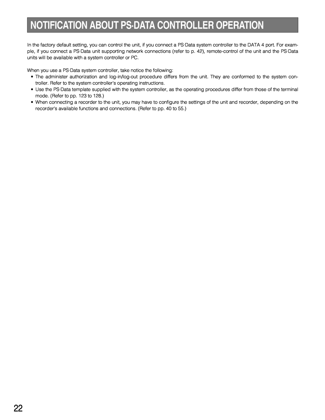 Panasonic WJ-SX150A manual Notification About Ps·Data Controller Operation 